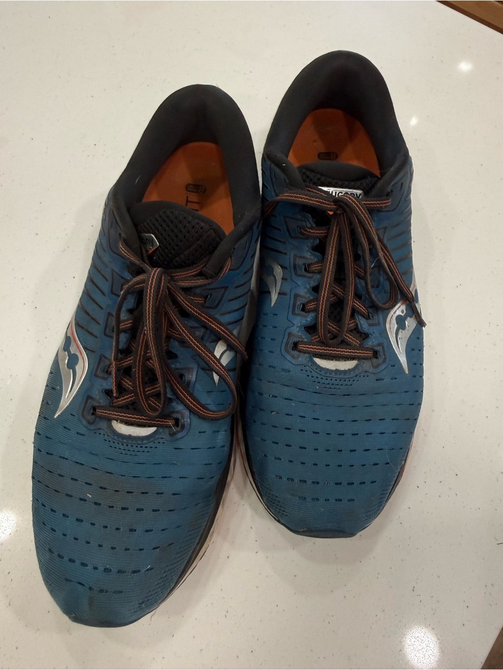 Saucony Blue Athletic Running Sneakers with Brown Accents